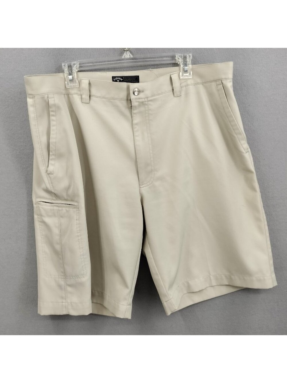 Callaway Men 38 Shorts Khaki Beige Cargo Ball Pocket Tech Dry Performance Golf